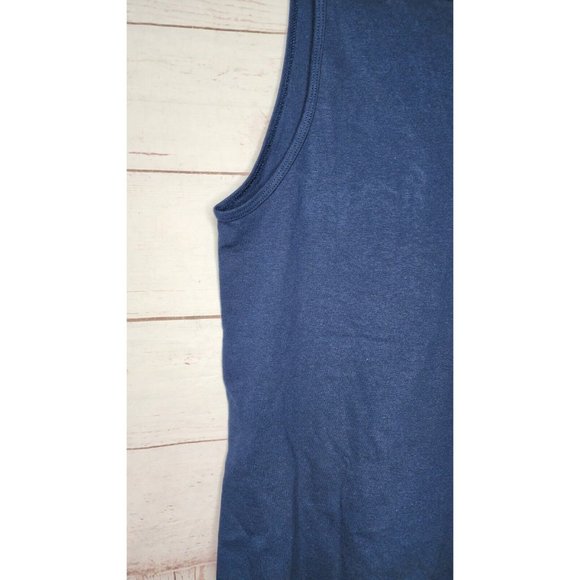 Beach Simple Logo Cotton Blend U.S.A Made Small Blue White Letters Tank Top - Picture 10 of 12